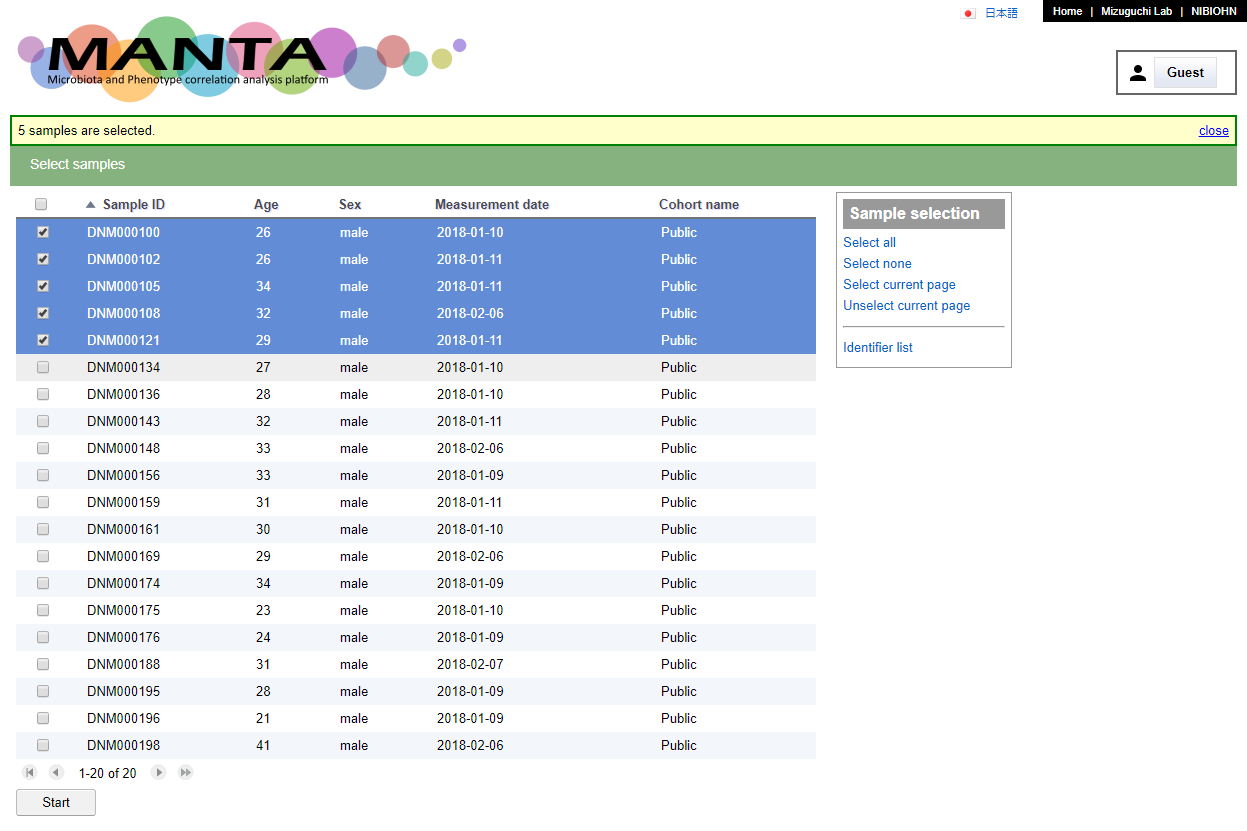 The starting page