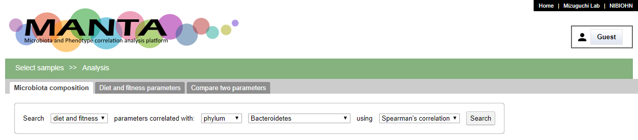 The panel for searching correlated parameters